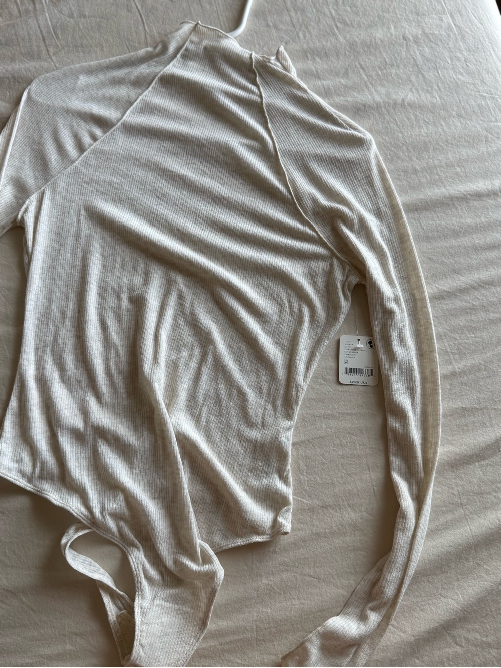 Free People Cream/Black Ribbed Turtleneck bodysuits